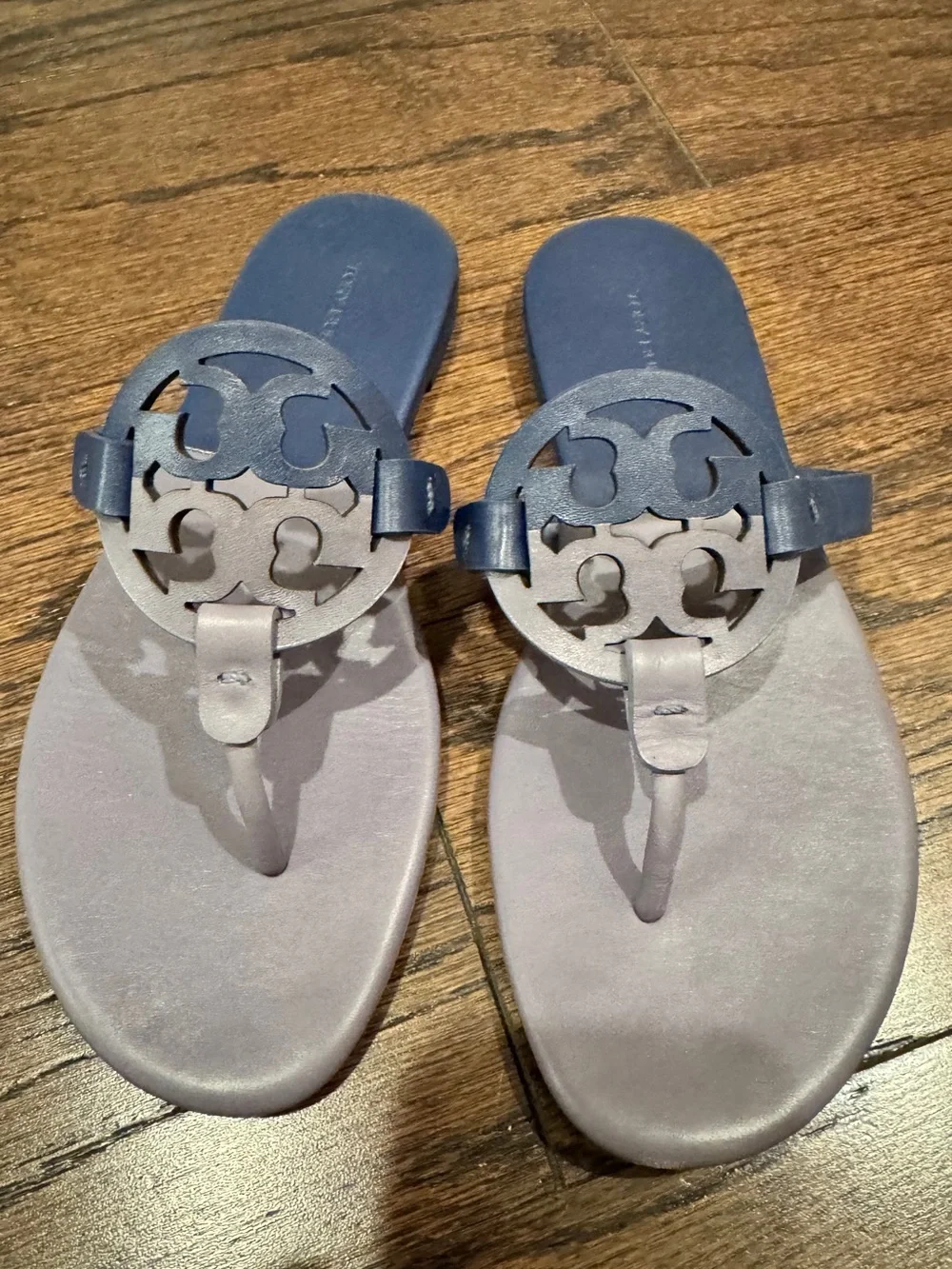 Tory Burch Blue and Gray Miller Logo Thong Sandals NEVER WORN